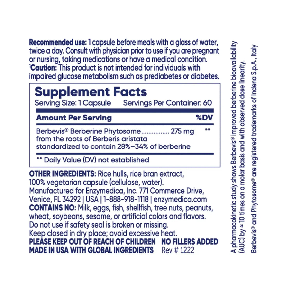 Enzymedica Berberine Phytosome | 60 Capsules