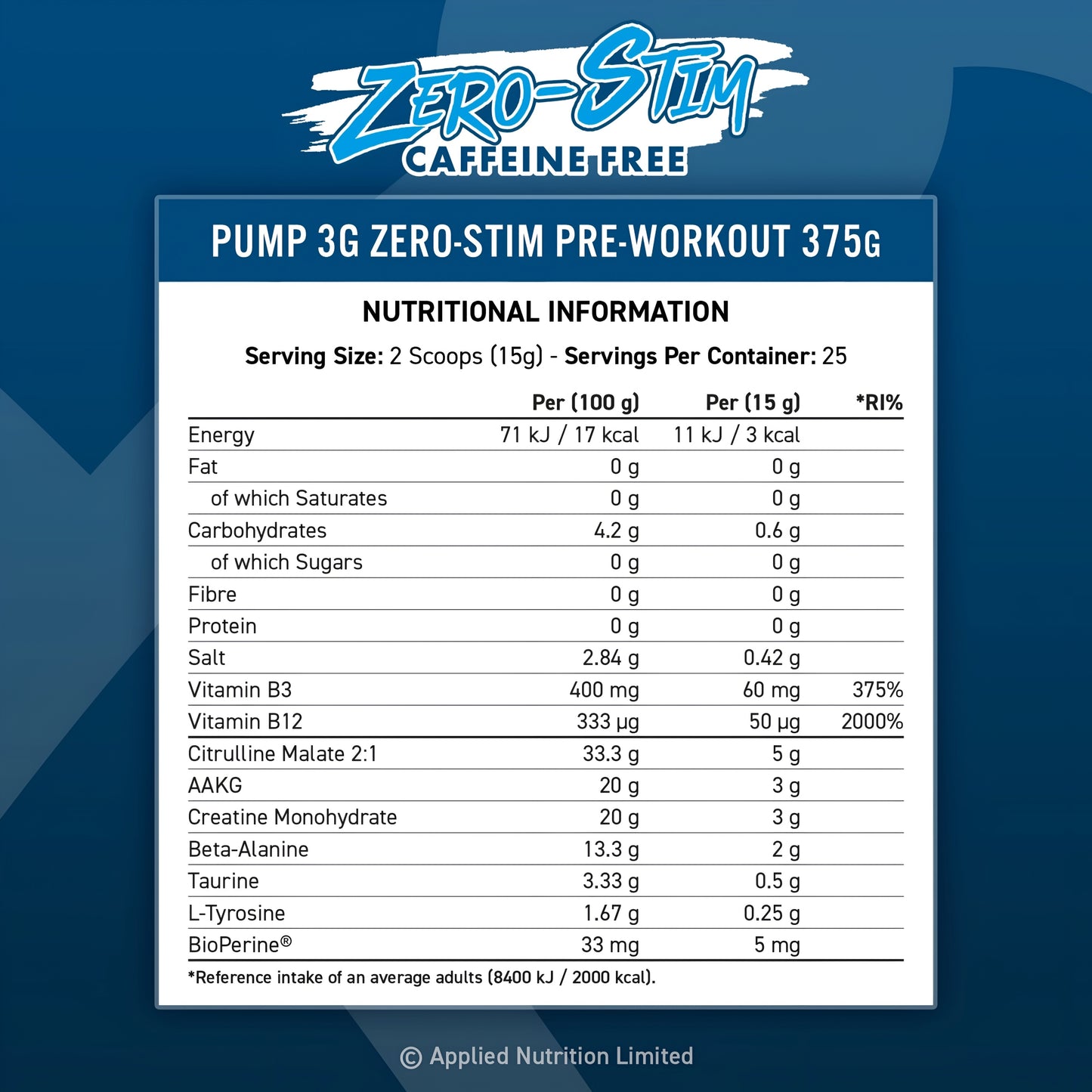 PUMP 3G ZERO-STIM APPLIED NUTRITION